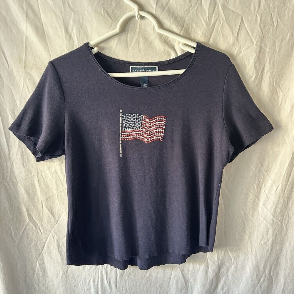 90s Vintage American Flag Baby Tee Top Medium Western Fisherman Retro